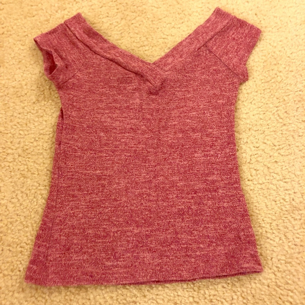 Pink v neck top with cap sleeves